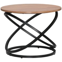 HOMCOM Table basse ronde style industriel en métal noir et plateau en bois - dim. Ø 60 x 46H cm(m-1)