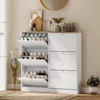 HOMCOM Meuble à chaussures style scandinave 3 portes abattants 18 paires de chaussures 60 x 23,5 x 115 cm blanc aspect bois(m-8)