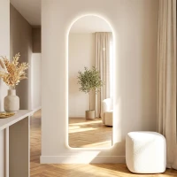 HOMCOM Grand miroir mural 120 x 40 cm avec éclairage LED miroir arqué, intensité variable et 3 couleurs d'éclairage transparent(m-12)