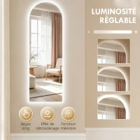 HOMCOM Grand miroir mural 120 x 40 cm avec éclairage LED miroir arqué, intensité variable et 3 couleurs d'éclairage transparent(m-6)