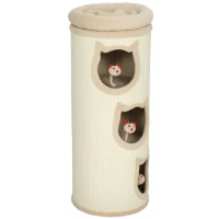 PawHut Tonneau à gratter, tour à griffer en sisal et bord en peluche, 3 niveaux avec plate-forme, stable, Ø 38 x 96 cm crème(m-12)
