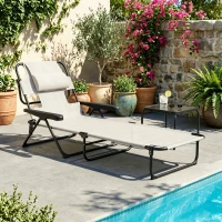 Outsunny Chaise longue de jardin pliante dossier réglable sur 4 niveaux, trou de lecture et appui-tête 72 x 194 x 89 cm crème(m-15)