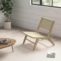 HOMCOM Fauteuil lounge relax chaise dossier assise cannage - assise profonde - structure bois hévéa - naturel(m-10)