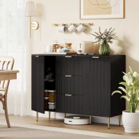 HOMCOM Buffet meuble cuisine rangement avec 3 tiroirs, étagères réglables, placards à portes cannelées, 120 x 40 x 90 cm, noir(m-11)