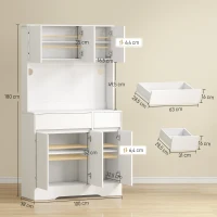 HOMCOM Buffet cuisine meuble cuisine rangement haut avec lumière LED RGB, plan de travail, 6 portes, 2 tiroirs, blanc(m-3)