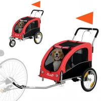 PawHut Remorque Vélo Chien 2-en-1 pour Chien Moyen avec Suspension, Pneus à Dégagement Rapide, Réflecteurs, 160x71x101cm, Rouge(m-17)