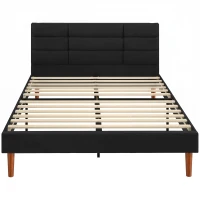 HOMCOM Bettgestell 140 x 200 cm mit Lattenrost, Doppelbett gepolstert in Leinenoptik, Stauraum unter dem Bett, geräuscharm, Schwarz(m-1)