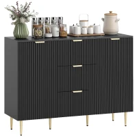 HOMCOM Buffet meuble cuisine rangement avec 3 tiroirs, étagères réglables, placards à portes cannelées, 120 x 40 x 90 cm, noir(m-13)