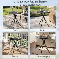 Outsunny Table de jardin ronde Ø 60 cm, table de terrasse cadre en acier, charge de 50 kg, pour intérieur et extérieur, noir(m-6)