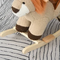 HOMCOM Cheval à Bascule modèle Lion Fonction Musicale Selle Grand Confort Peluche Courte Douce Pour Enfants 18-36 Mois Bois peuplier Marron dim. 68L x 35l x 50H cm(m-8)