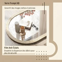 HOMCOM Miroir Mural Arqué, Miroir Moderne avec Bord Rainuré et Crochets, Verre Trempé et Polystyrène, 60 x 90 cm, Beige(m-6)