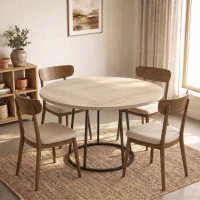 HOMCOM Mesa de Jantar Redonda para 4 a 6 Pessoas Ø120x75 cm Mesa de Cozinha com Pé Cônico em Metal Madeira Natural(m-2)
