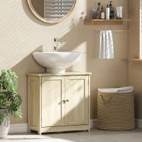 kleankin Meuble Salle de Bain sous Lavabo, Meuble sous-Vasque, Placard 2 Portes avec Étagère, 60x30x60cm, Chêne(m-2)