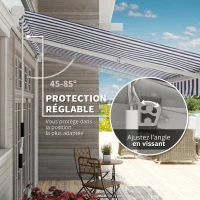 Outsunny Store banne manuel rétractable 395 x 245 cm avec manivelle, polyester 280 g/m² protection UV, aluminium, bleu et blanc(m-4)