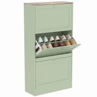 HOMCOM Dulap pentru încălțăminte Stil modern, 3 uși abătătoare, 18 perechi de pantofi, 60 x 23,5 x 115 cm, Verde(m-8)