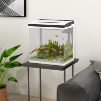 PawHut 28L Glass Aquarium Fish Tank with Filter, LED Lighting, for Betta, Guppy, Mini Parrot Fish, Shrimp, 38 x 26 x 39.5cm(m-11)