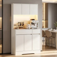 HOMCOM Buffet cuisine meuble cuisine rangement haut avec lumière LED RGB, plan de travail, 6 portes, 2 tiroirs, blanc(m-9)