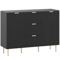 HOMCOM Buffet meuble cuisine rangement avec 3 tiroirs, étagères réglables, placards à portes cannelées, 120 x 40 x 90 cm, noir(m-1)