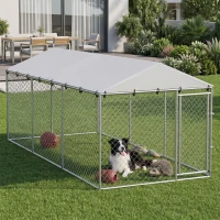 PawHut Recinto per Cani da Esterno con Rete Zincata e Serratura, in Acciaio e Tessuto Oxford, 4x2.3x2 m, Argento(m-9)
