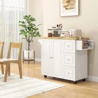HOMCOM Desserte îlot de cuisineplateau rabattable 3 tiroirs 1 placard porte-torchons et porte-épices 111,5 x 75 x 89 cm blanc(m-10)