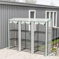 Outsunny Serre de jardin avec étagères à 3 niveaux serre de balcon 3 portes enroulables zippées 215 x 46 x 151 cm blanc(m-2)