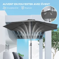 Outsunny Parasol de Jardin Extérieur 3x3 m, Parasol Inclinable Octogone avec Manivelle, 8 Baleines, Anti-UV, Gris Foncé(m-8)