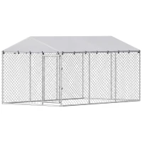 PawHut Recinto per Cani da Esterno con Rete Zincata e Serratura, in Acciaio e Tessuto Oxford, 4x2.3x2 m, Argento(m-11)