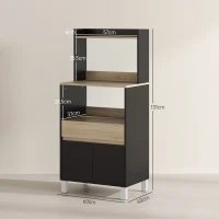 HOMCOM Meuble micro onde, buffet cuisine avec placard tiroir étagère supérieur, 60 x 40 x 131 cm chêne et noir(m-3)