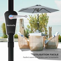 Outsunny Parasol de jardin Parasol droit hexagonal inclinable Ø 2,3 x 2,16H m métal polyester haute densité gris(m-4)