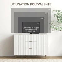 HOMCOM Buffet meuble cuisine rangement avec 3 tiroirs, étagères réglables, placards à portes cannelées, 120 x 40 x 90 cm, blanc(m-6)