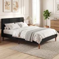 HOMCOM Bettgestell 140 x 200 cm mit Lattenrost, Doppelbett gepolstert in Leinenoptik, Stauraum unter dem Bett, geräuscharm, Schwarz(m-4)