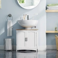 kleankin Mobile Sotto Lavabo Bagno con 2 Ante e Ripiano Regolabile, 60x33x60cm, Legno e Bianco(m-10)