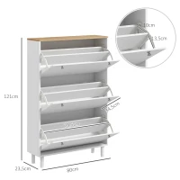 HOMCOM Sapateira 24 Pares Armário de Calçados Estreito com 3 Gavetas Basculantes Prateleiras Ajustáveis Branco(m-3)
