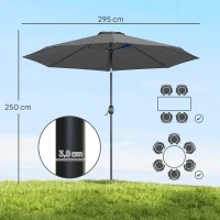 Outsunny Parasol de Jardin Extérieur 3x3 m, Parasol Inclinable Octogone avec Manivelle, 8 Baleines, Anti-UV, Gris Foncé(m-3)