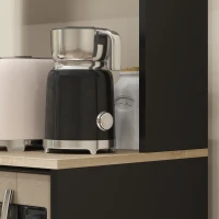 HOMCOM Meuble micro onde, buffet cuisine avec placard tiroir étagère supérieur, 60 x 40 x 131 cm chêne et noir(m-9)