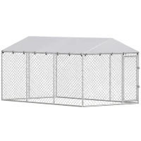 PawHut Recinto per Cani da Esterno con Rete Zincata e Serratura, in Acciaio e Tessuto Oxford, 4x2.3x2 m, Argento(m-1)