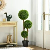 HOMCOM Arbre artificiel buis avec 3 boules feuilles de bambou pot inclus intérieur et extérieur hauteur 110 cm vert(m-10)