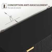HOMCOM Buffet meuble cuisine rangement avec 3 tiroirs, étagères réglables, placards à portes cannelées, 120 x 40 x 90 cm, noir(m-9)