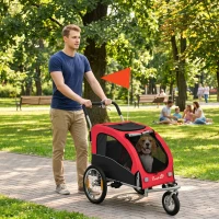 PawHut Remorque Vélo Chien 2-en-1 pour Chien Moyen avec Suspension, Pneus à Dégagement Rapide, Réflecteurs, 160x71x101cm, Rouge(m-16)