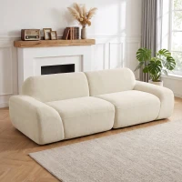 HOMCOM Sofá 3 Lugares em Chenille 244 cm Sofá de Sala Moderno Assento e Braços Largos Molas Ensacadas Creme(m-2)
