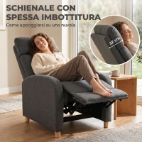 HOMCOM Poltrona Relax Reclinabile Manuale 135° con Poggiapiedi in Tessuto, Grigio Scuro(m-7)