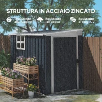 Outsunny Casetta da Giardino in Acciaio 1.2x1.9 m con Porta Bloccabile e Prese d'Aria, Grigio Scuro(m-6)
