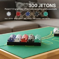 SPORTNOW Mallette de Poker Coffret de Poker Complet 300 Jetons, Cartes à Jouer, Dés, Dealer, Tapis, Clés, Boîtier en ABS, Argent(m-7)