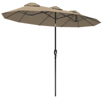 Outsunny Ombrellone da Giardino Doppio Inclinabile con Apertura a Manovella, 295x152x222 cm, Cachi(m-11)