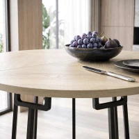 HOMCOM Table à Manger Ronde pour 4 à 6 Personnes, Ø 120 x 75 cm, Table de Cuisine avec Piétement Conique en Métal, Bois Naturel(m-9)