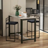 HOMCOM Set 2 Sgabelli Bar Industriali con Schienale, Poggiapiedi, Seduta Imbottita, in Acciaio e Velluto, Nero(m-10)