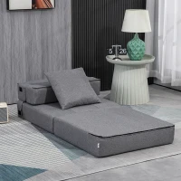 HOMCOM Chauffeuse canapé-lit convertible fauteuil 1 place avec 1 coussin déhoussable, tissu gris(m-10)