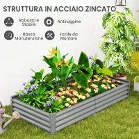 Outsunny Letto per Orto Rialzato in Acciaio Galvanizzato, 180x90x30 cm, Argento(m-5)