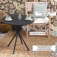Outsunny Table de jardin ronde Ø 60 cm, table de terrasse cadre en acier, charge de 50 kg, pour intérieur et extérieur, noir(m-5)