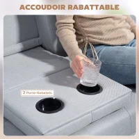 HOMCOM Canapé convertible 3 places, canapé-lit rembourré avec dossier réglable 3 niveaux, 2 coussins et 2 porte-gobelets intégrés, tissu de lin, pour salon, chambre d'amis, petit espace, gris clair(m-7)